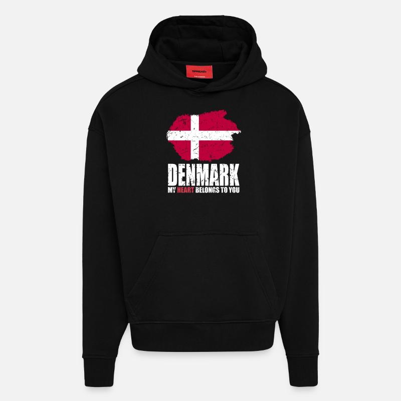 Drapeau du Danemark - Sweat à capuche bio épais oversize fabriqué en UE - SOLID BLACK