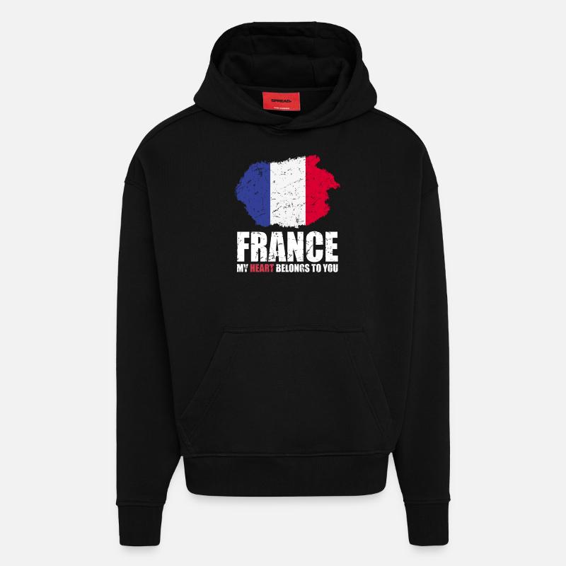 Français drapeau - Sweat à capuche bio épais oversize fabriqué en UE - SOLID BLACK