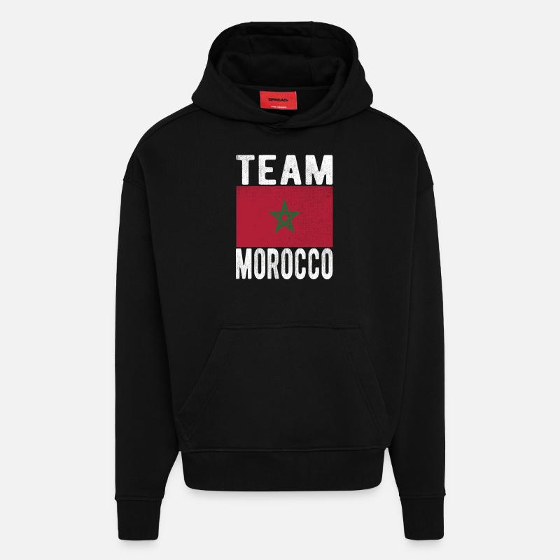 Drapeau du Maroc - Sweat à capuche bio épais oversize fabriqué en UE - SOLID BLACK