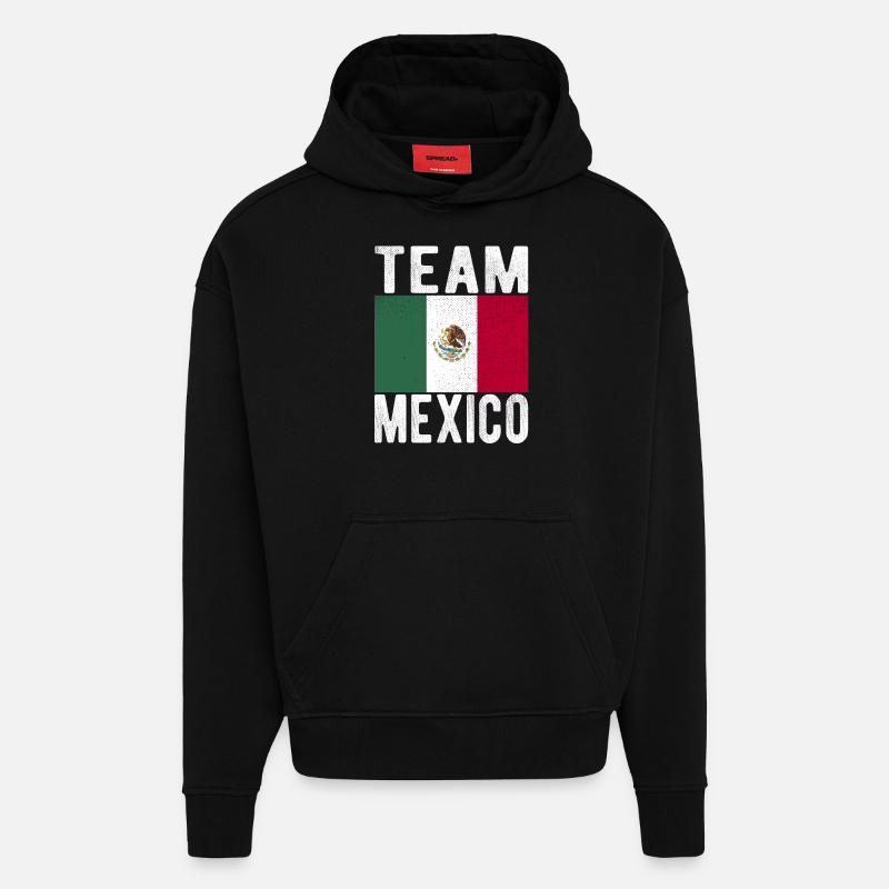 Drapeau du Mexique - Sweat à capuche bio épais oversize fabriqué en UE - SOLID BLACK