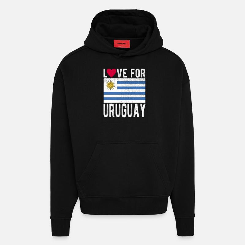 Drapeau de l’Uruguay - Sweat à capuche bio épais oversize fabriqué en UE - SOLID BLACK
