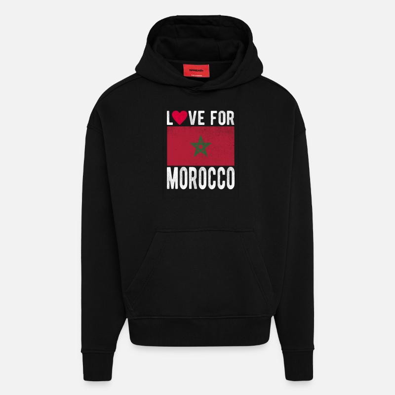 Drapeau du Maroc - Sweat à capuche bio épais oversize fabriqué en UE - SOLID BLACK