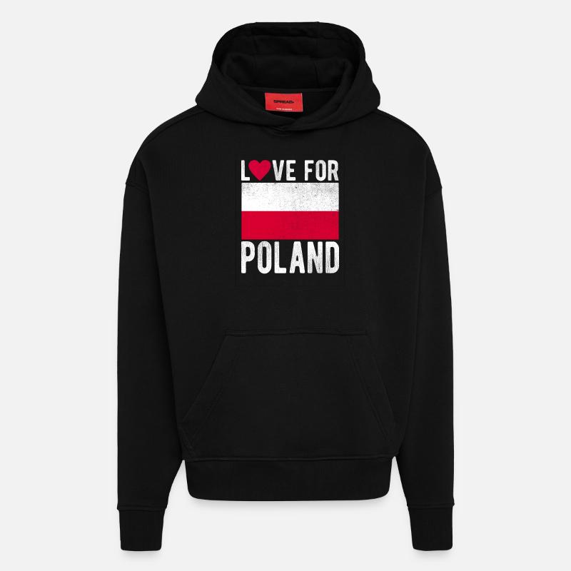 Drapeau de la Pologne - Sweat à capuche bio épais oversize fabriqué en UE - SOLID BLACK