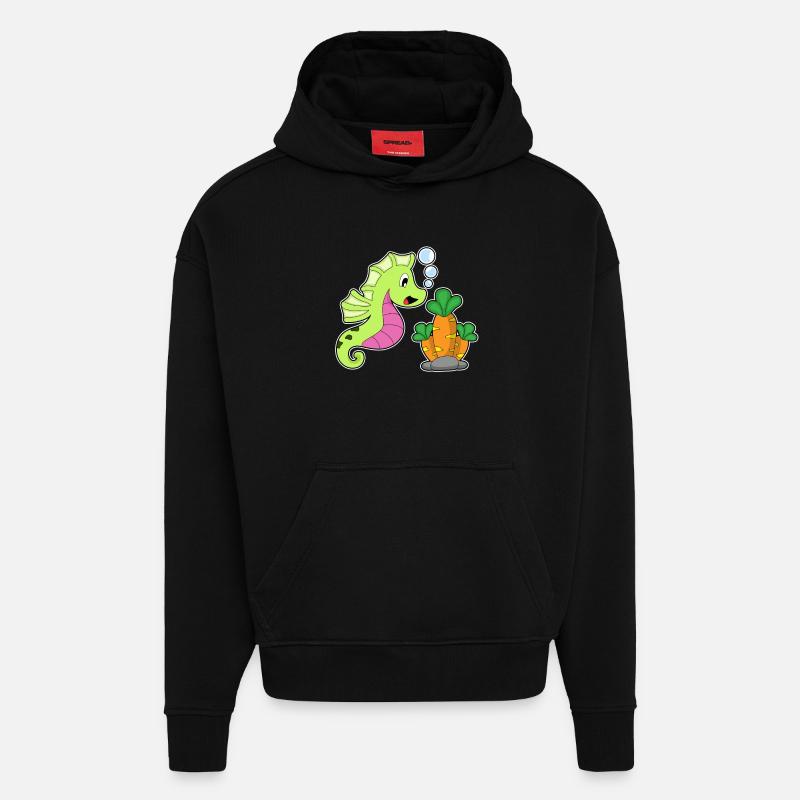 Hippocampe Carotte - Sweat à capuche bio épais oversize fabriqué en UE - SOLID BLACK