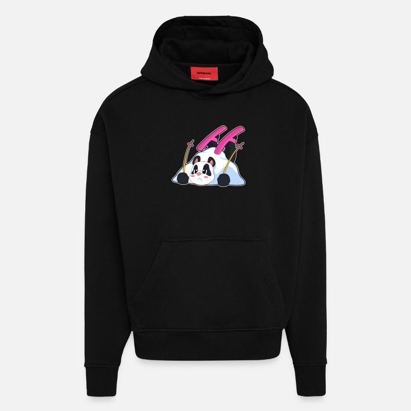 Panda Skier Ski - Sweat à capuche bio épais oversize fabriqué en UE - SOLID BLACK