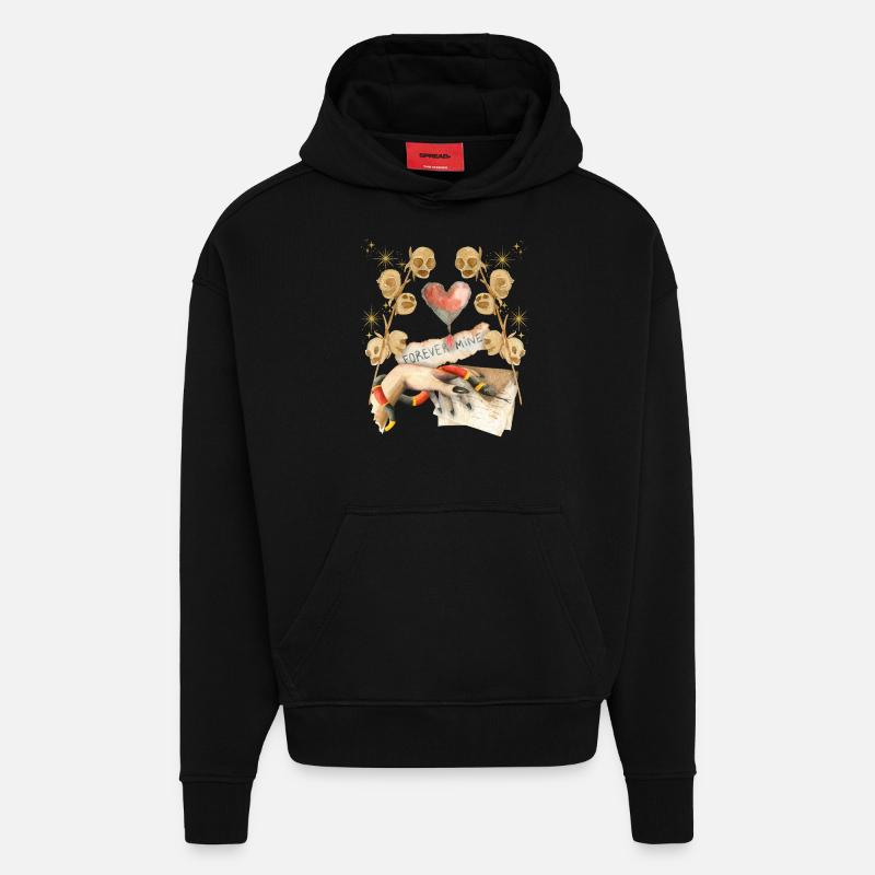 Gothique Crâne Gothique-Saint-Valentin, Saint-Valentin - Sweat à capuche bio épais oversize fabriqué en UE - SOLID BLACK