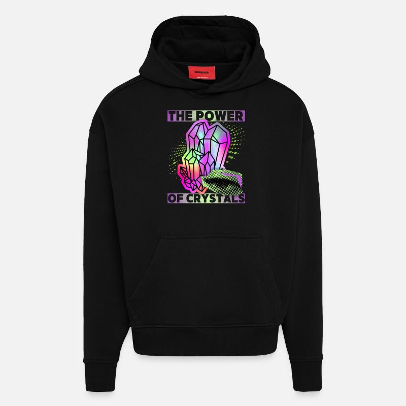 Cristaux, cristaux magiques Dire Crystal-Power - Sweat à capuche bio épais oversize fabriqué en UE - SOLID BLACK