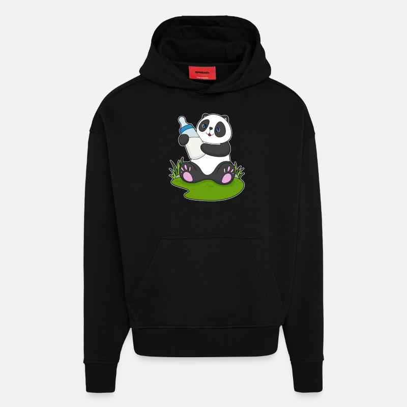 Bouteille de lait Panda - Sweat à capuche bio épais oversize fabriqué en UE - SOLID BLACK