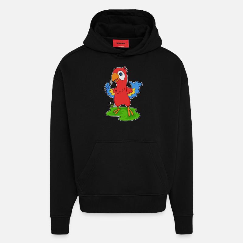 Parrot Singer Microphone Musique - Sweat à capuche bio épais oversize fabriqué en UE - SOLID BLACK