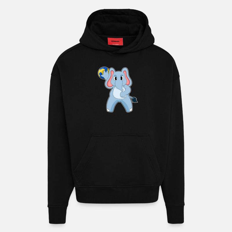 Eléphant Handballeur Handball - Sweat à capuche bio épais oversize fabriqué en UE - SOLID BLACK