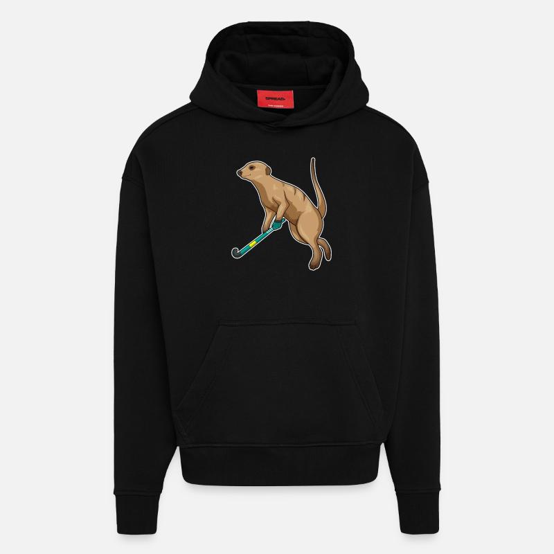 Bâton de hockey suricate - Sweat à capuche bio épais oversize fabriqué en UE - SOLID BLACK