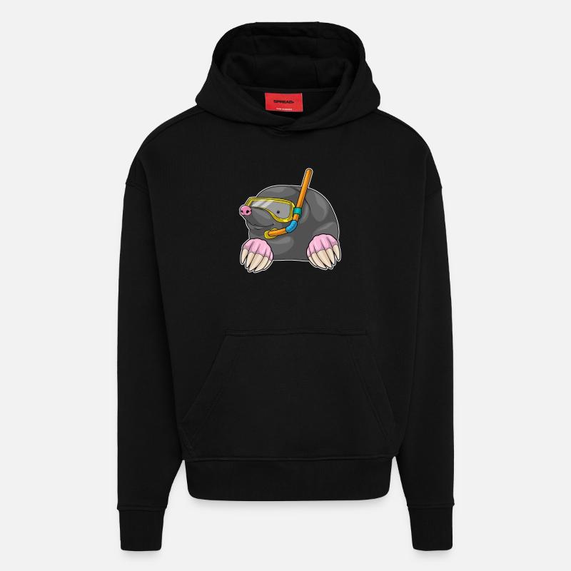 Mole Diver Snorkel - Sweat à capuche bio épais oversize fabriqué en UE - SOLID BLACK