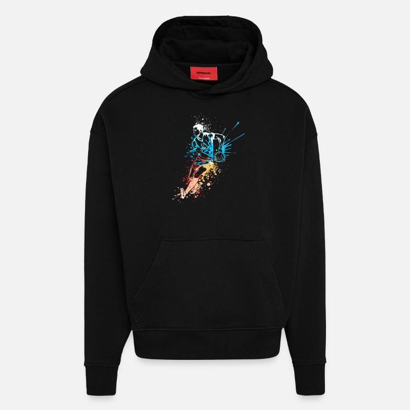Splash Art Rugby Player - Sweat à capuche bio épais oversize fabriqué en UE - SOLID BLACK