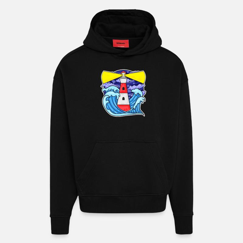 Phare Côte Mer Mer - Sweat à capuche bio épais oversize fabriqué en UE - SOLID BLACK
