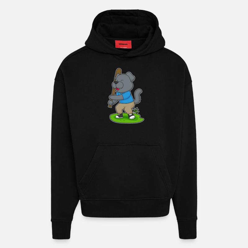 Chien Baseball Batte - Sweat à capuche bio épais oversize fabriqué en UE - SOLID BLACK