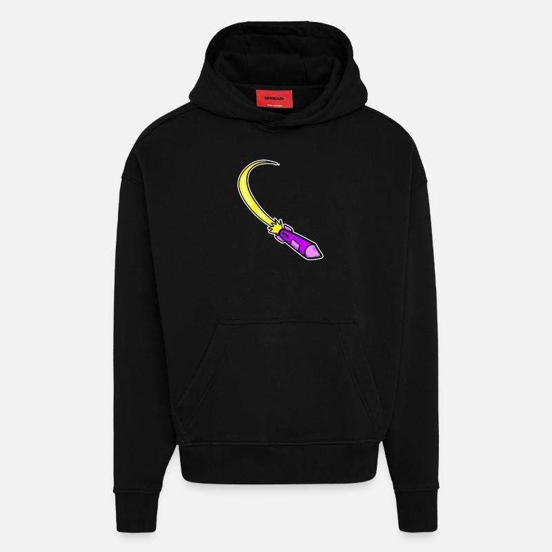 Fusée violette - Sweat à capuche bio épais oversize fabriqué en UE - SOLID BLACK