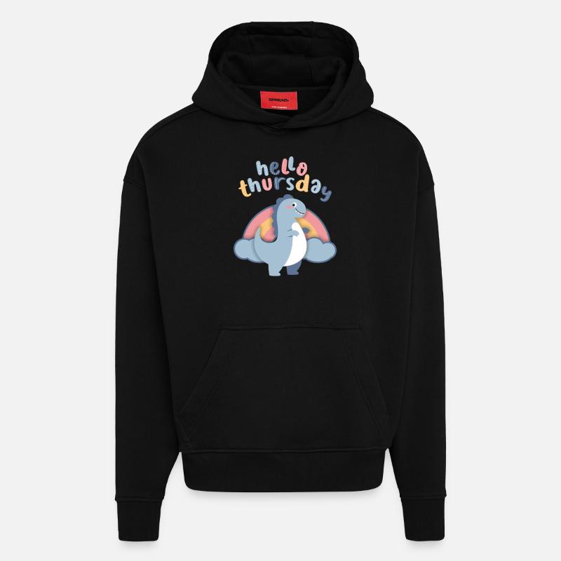 Kawaii Dinosaurier. Regenbogen, Hello-Thursday - Hoodie- made by SPREAD - SOLID BLACK