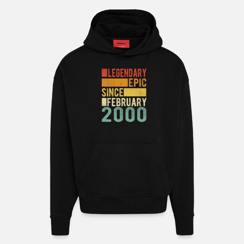 Anniversaire Février 2000 Épopée légendaire - Sweat à capuche bio épais oversize fabriqué en UE - SOLID BLACK