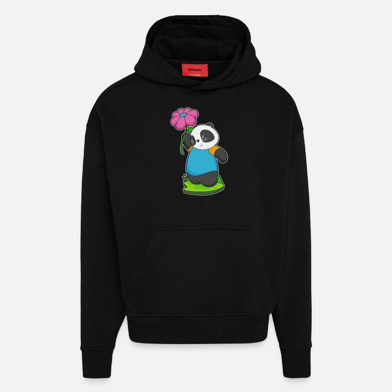 Fleur de panda - Sweat à capuche bio épais oversize fabriqué en UE - SOLID BLACK