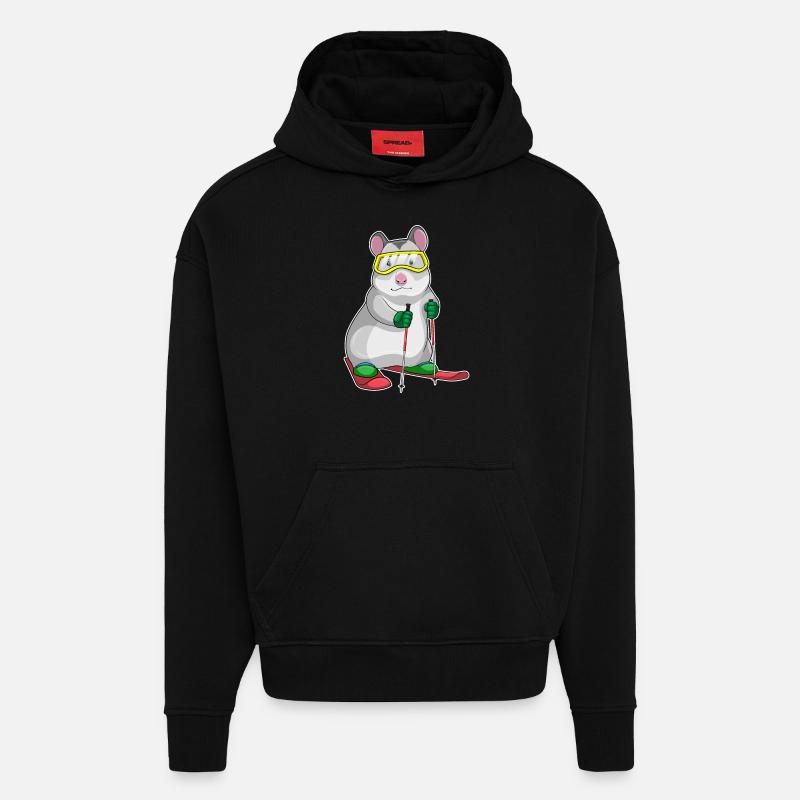 Hamster Skier Ski - Sweat à capuche bio épais oversize fabriqué en UE - SOLID BLACK