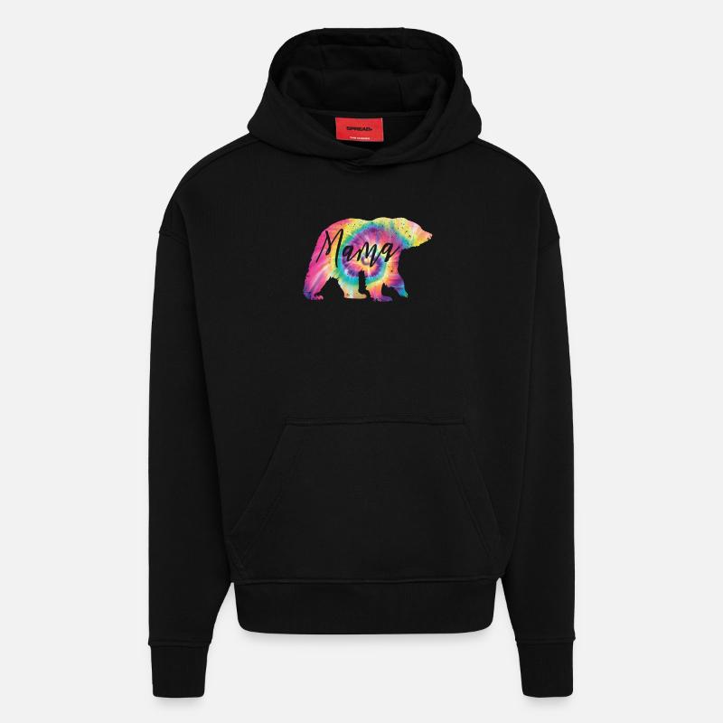 Tie Dye Mama Bear - Sweat à capuche bio épais oversize fabriqué en UE - SOLID BLACK
