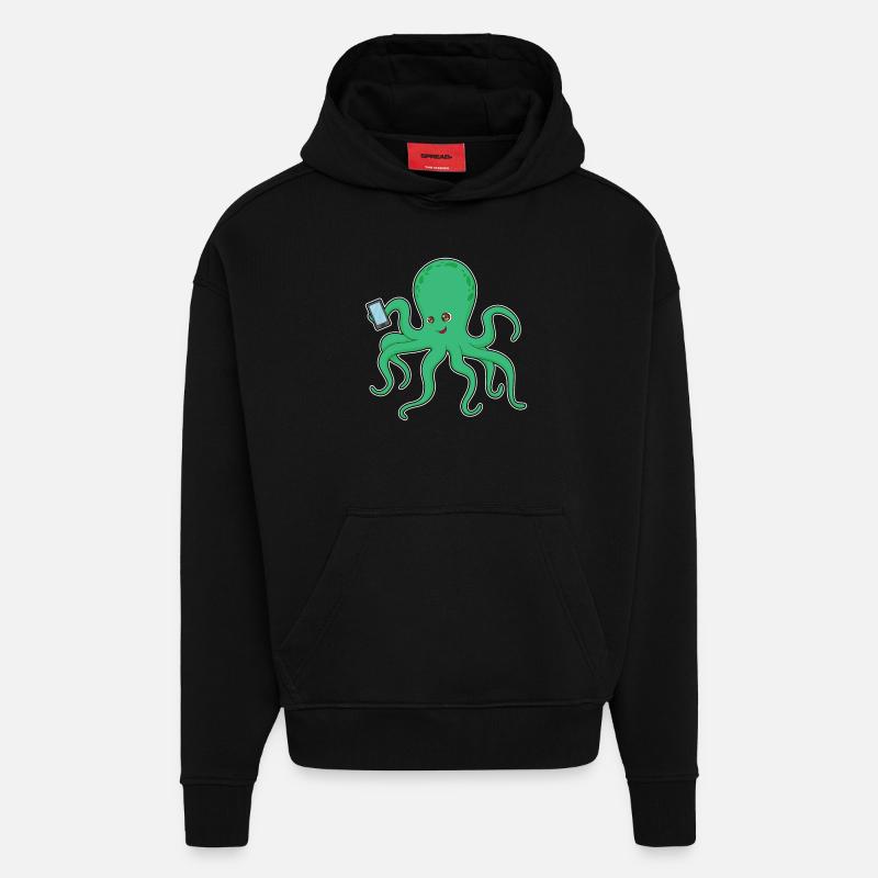 Octopus Mobile - Sweat à capuche bio épais oversize fabriqué en UE - SOLID BLACK