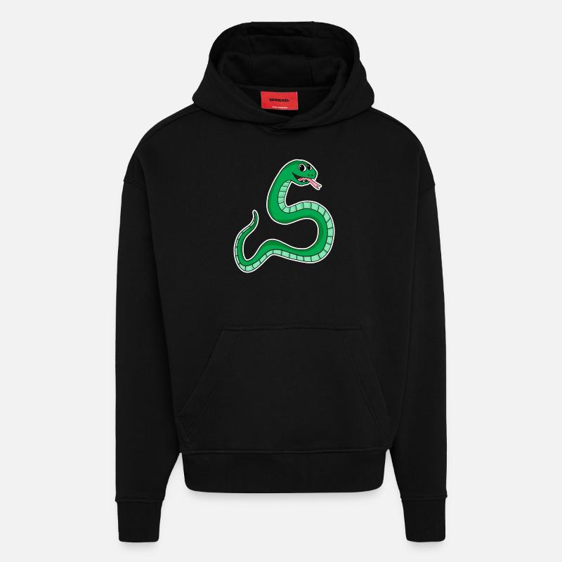 Serpent - Serpent vert - Sweat à capuche bio épais oversize fabriqué en UE - SOLID BLACK