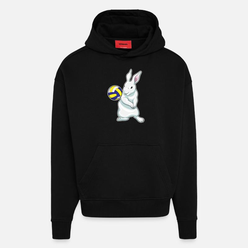 Volley-ball de lapin - Sweat à capuche bio épais oversize fabriqué en UE - SOLID BLACK