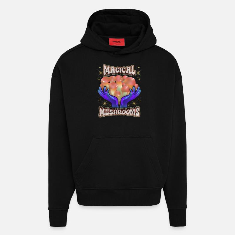 Champignons magiques, champignons psychédéliques, Dire - Sweat à capuche bio épais oversize fabriqué en UE - SOLID BLACK