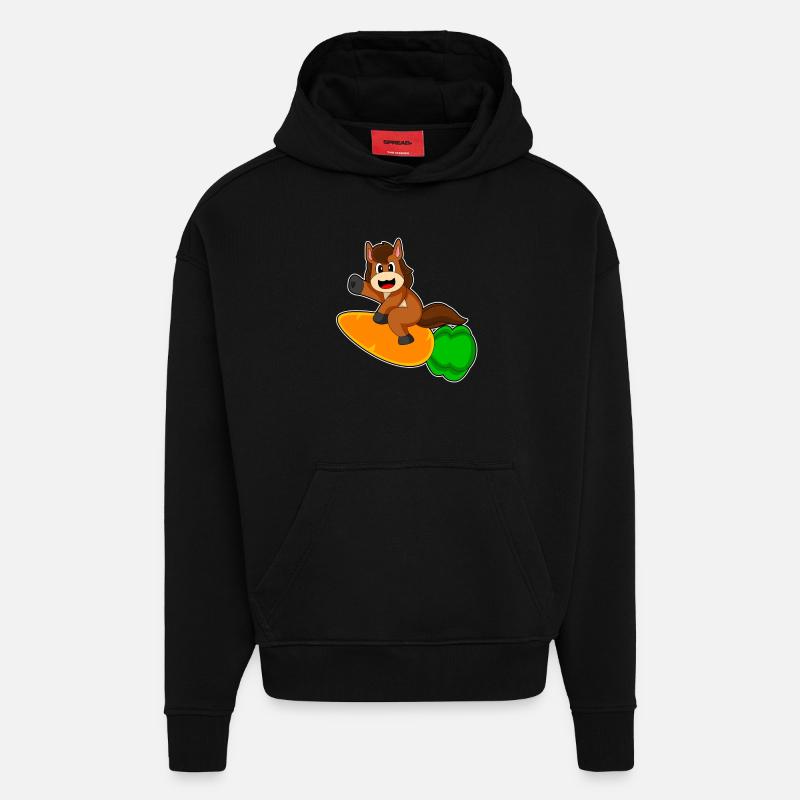 Cheval Carrot Rocket - Sweat à capuche bio épais oversize fabriqué en UE - SOLID BLACK