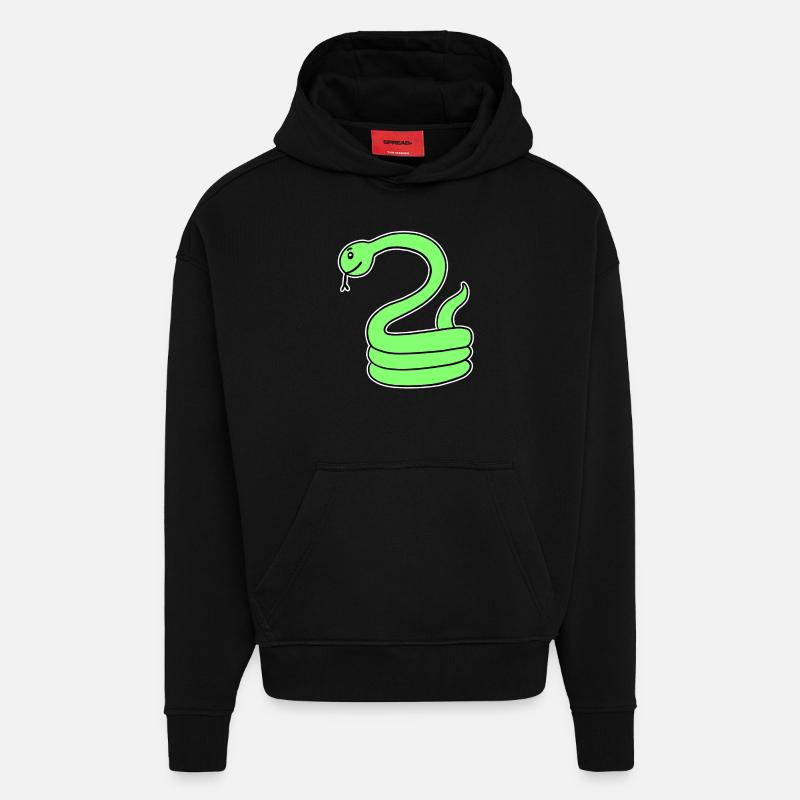 Serpent - Serpent vert - Sweat à capuche bio épais oversize fabriqué en UE - SOLID BLACK