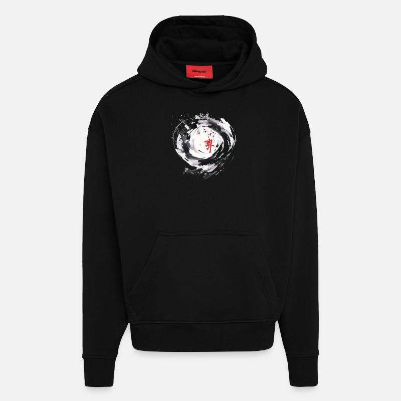 Cercle de calligraphie chinoise - Sweat à capuche bio épais oversize fabriqué en UE - SOLID BLACK