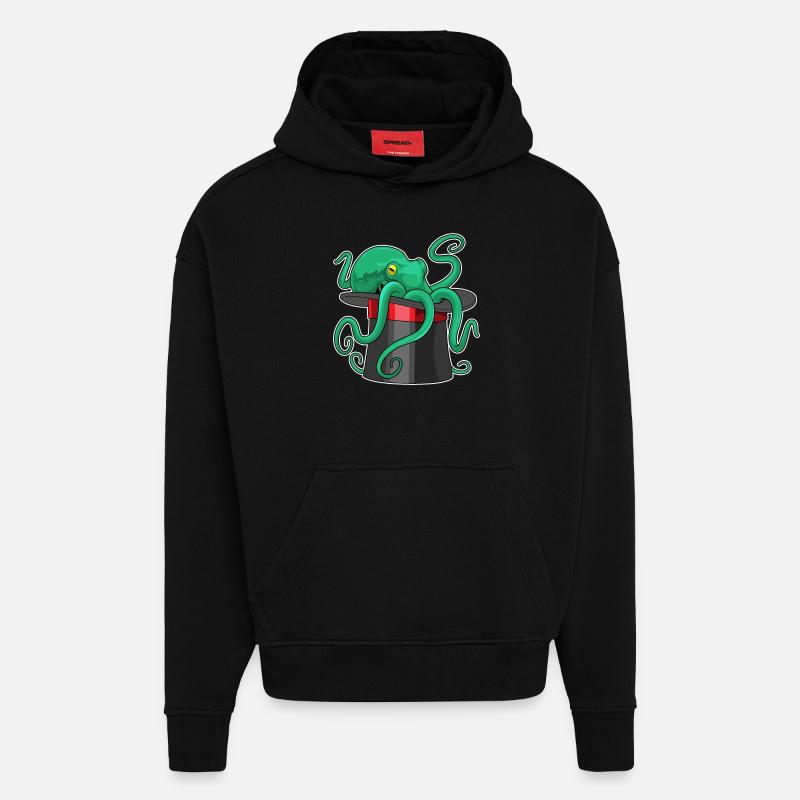 Octopus Wizard Cylindre - Sweat à capuche bio épais oversize fabriqué en UE - SOLID BLACK