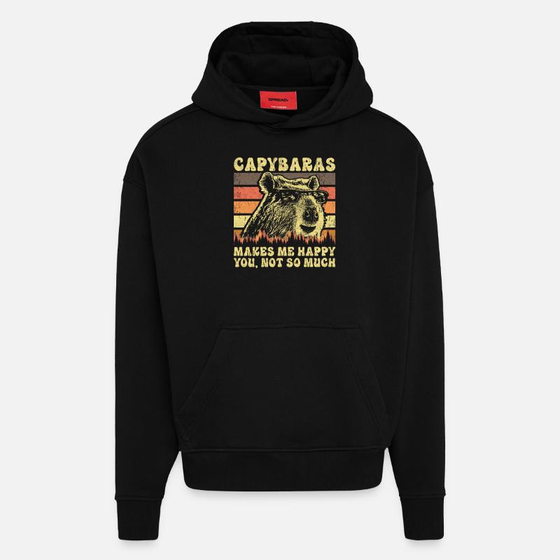 Capybara Rétro Dicton - Sweat à capuche bio épais oversize fabriqué en UE - SOLID BLACK