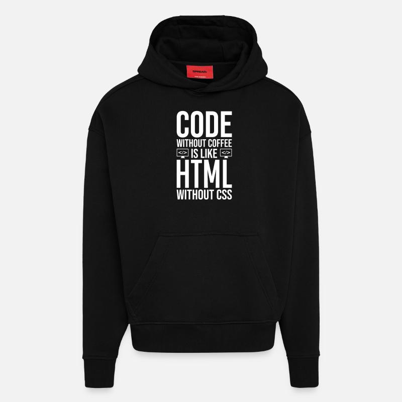 Coder Café Cadeau - Sweat à capuche bio épais oversize fabriqué en UE - SOLID BLACK