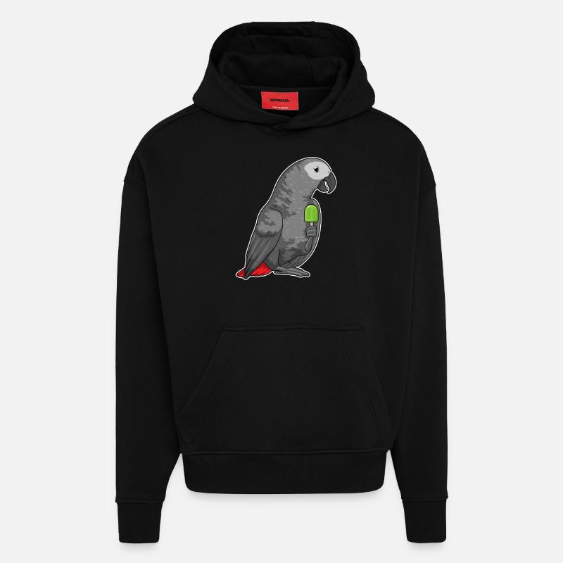 Perroquet Popsicle - Sweat à capuche bio épais oversize fabriqué en UE - SOLID BLACK