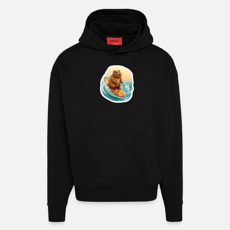 Capybara Surfeur - Sweat à capuche bio épais oversize fabriqué en UE - SOLID BLACK