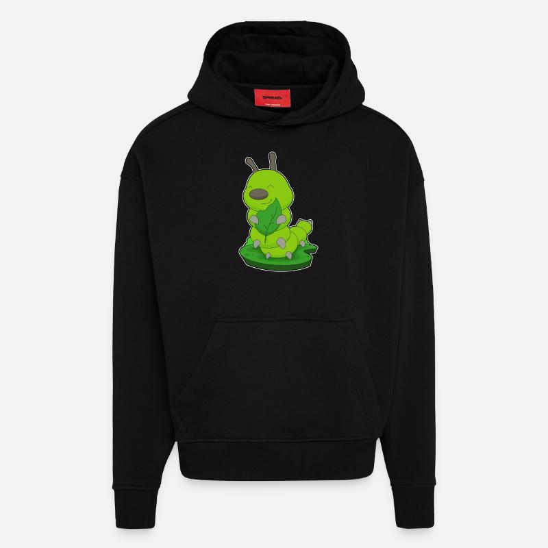 Feuille de chenille - Sweat à capuche bio épais oversize fabriqué en UE - SOLID BLACK