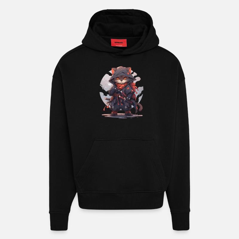 Chat d’Asie Samouraï japonais Samouraï - Sweat à capuche bio épais oversize fabriqué en UE - SOLID BLACK