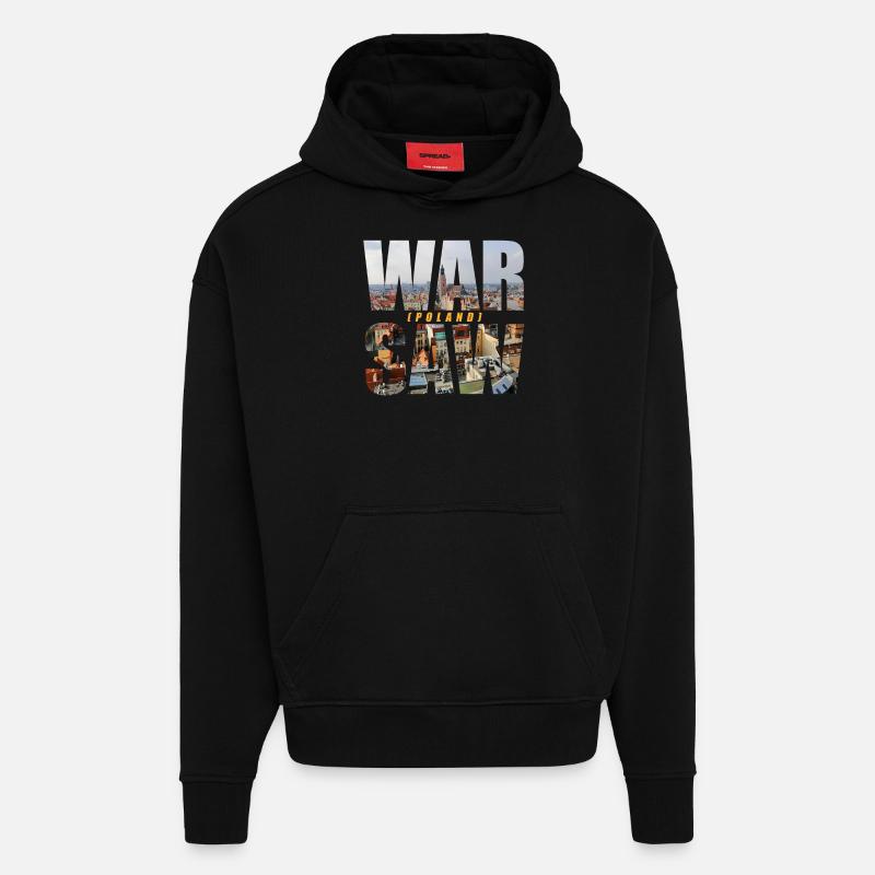 Varsovie Pologne Souvenir - Sweat à capuche bio épais oversize fabriqué en UE - SOLID BLACK