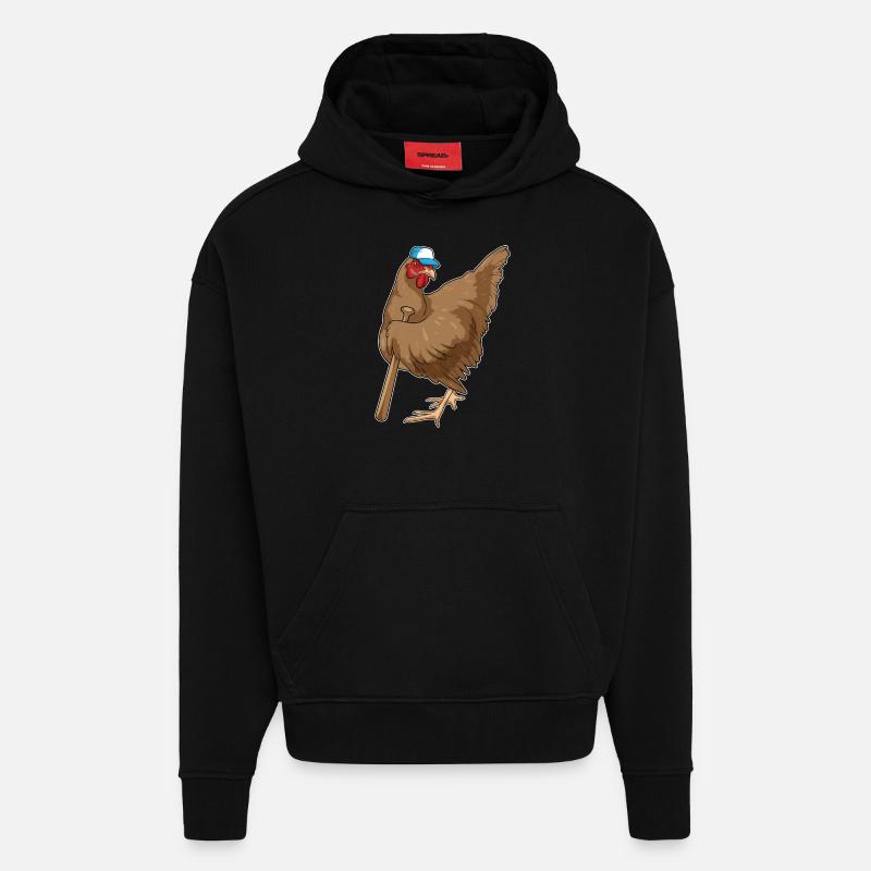 Poulet Baseball Bats - Sweat à capuche bio épais oversize fabriqué en UE - SOLID BLACK