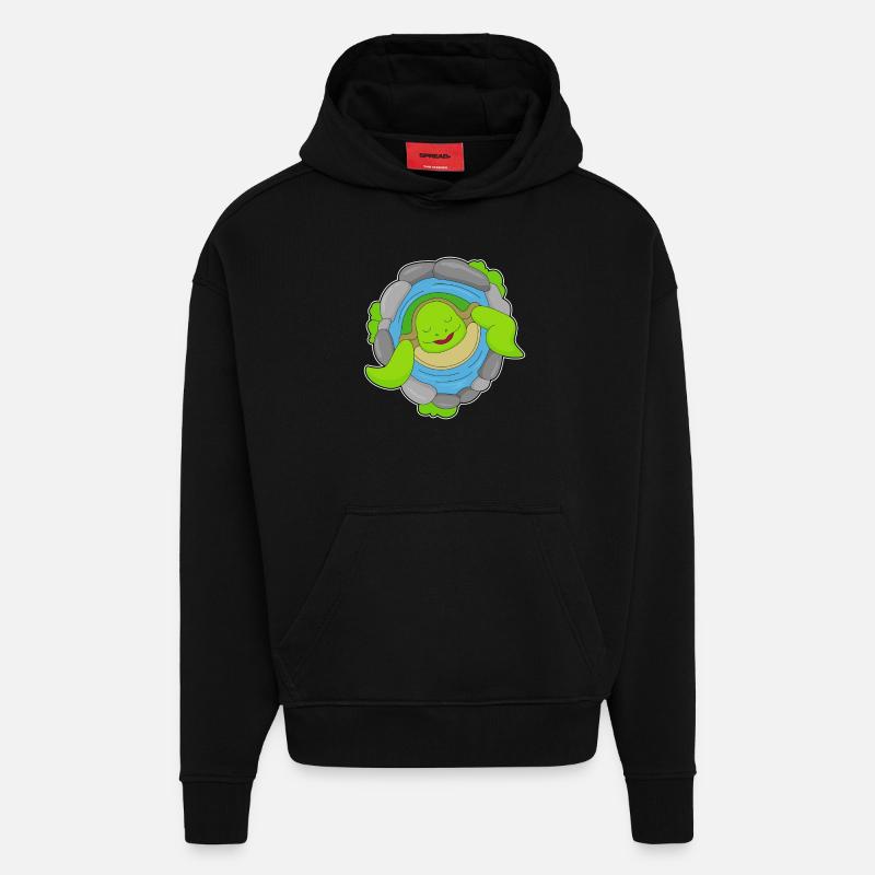 Turtle in hot spring - Hoodie- made by SPREAD  - SOLID BLACK