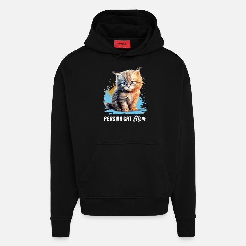 Chat persan Perser Katze - Sweat à capuche bio épais oversize fabriqué en UE - SOLID BLACK