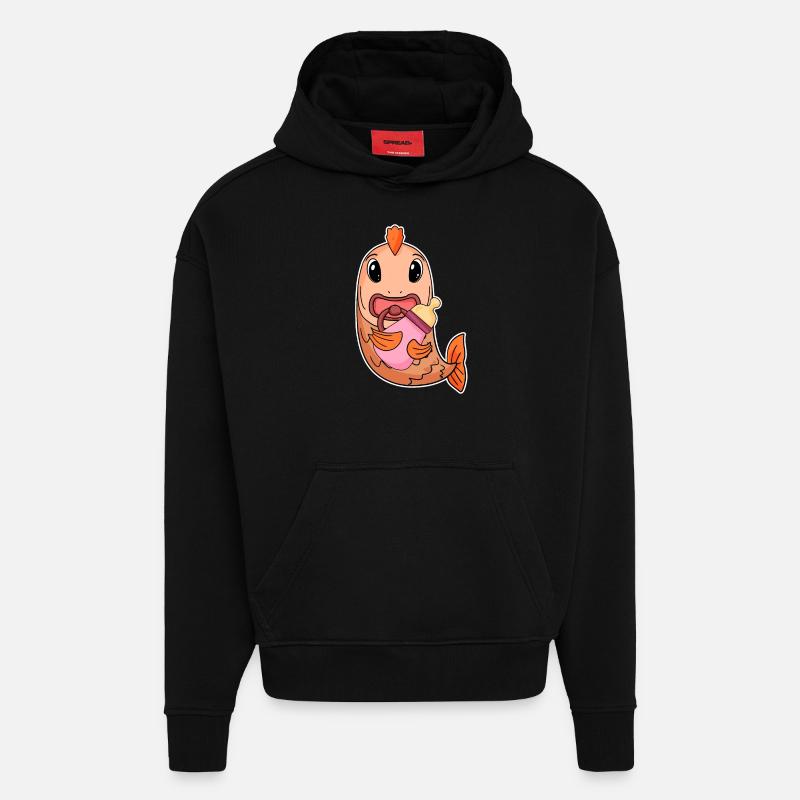 Motif de bébé poisson - Sweat à capuche bio épais oversize fabriqué en UE - SOLID BLACK