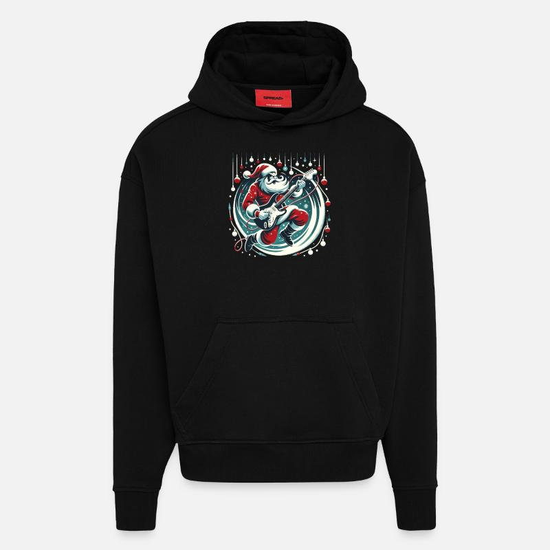 Guitariste Père Noël Guitariste - Sweat à capuche bio épais oversize fabriqué en UE - SOLID BLACK