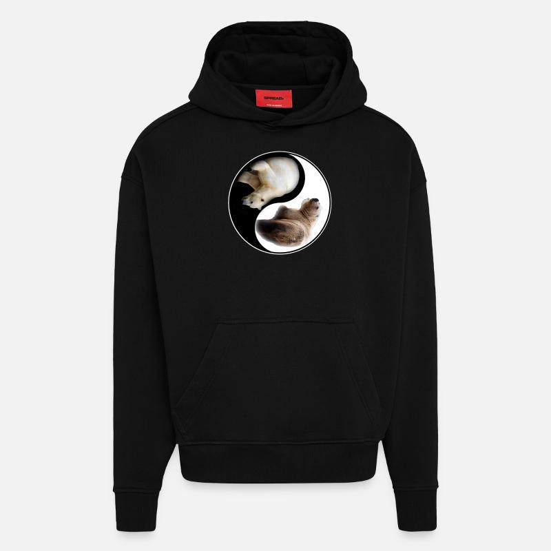 Ours Yin Yang - Sweat à capuche bio épais oversize fabriqué en UE - SOLID BLACK