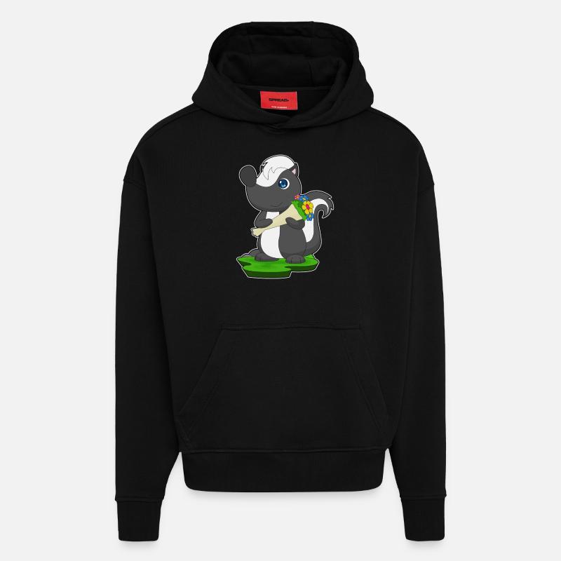 Skunk Bouquet Fleurs - Sweat à capuche bio épais oversize fabriqué en UE - SOLID BLACK