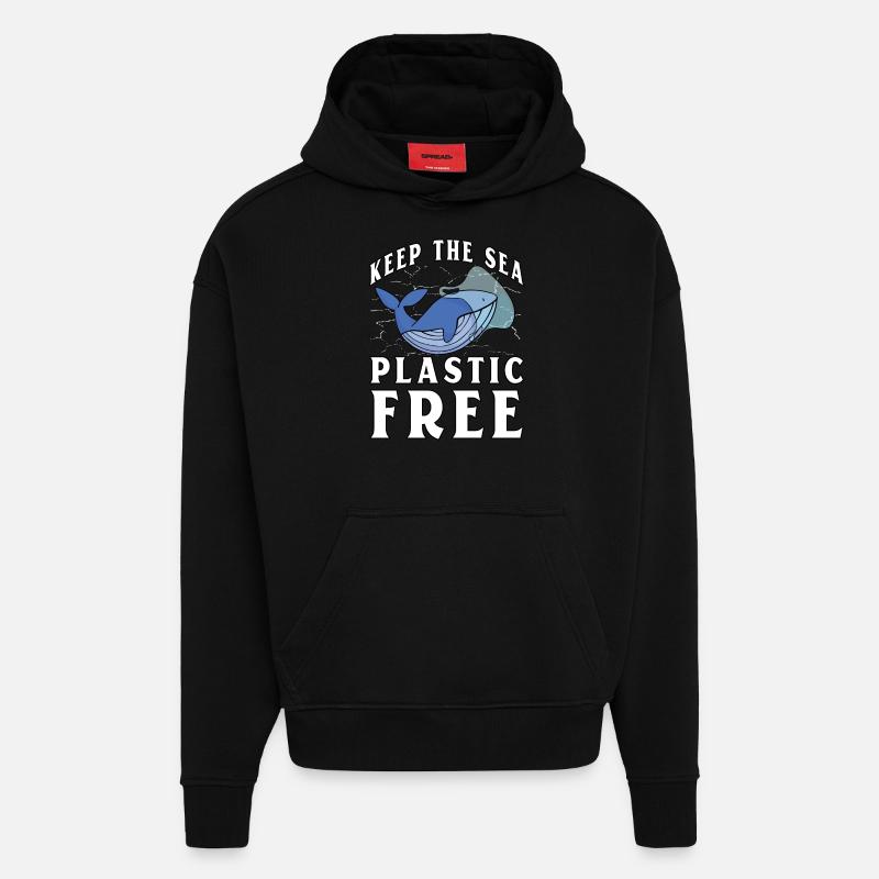 Gardez la mer sans plastique - Sweat à capuche bio épais oversize fabriqué en UE - SOLID BLACK