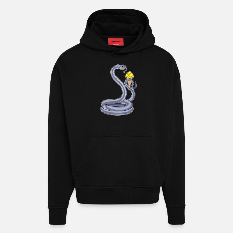 Crème glacée gaufrée serpent - Sweat à capuche bio épais oversize fabriqué en UE - SOLID BLACK