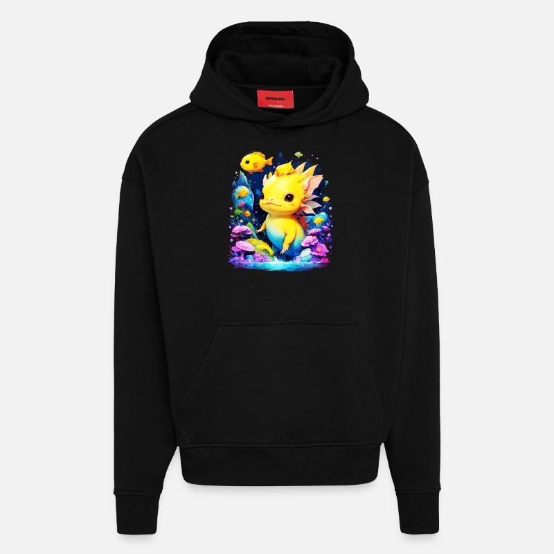 Axolotl - Sweat à capuche bio épais oversize fabriqué en UE - SOLID BLACK